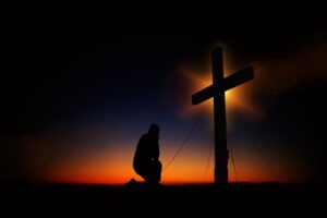cross, sunset, humility, nature, devotion, silhouette, human, kneeling, knee, pray, worships, prayer, faith, religion, church, symbol, clouds, heaven, christian, crucifixion, quiet, immersion, jesus christ, meditation, jesus, christ, christianity, black, figure